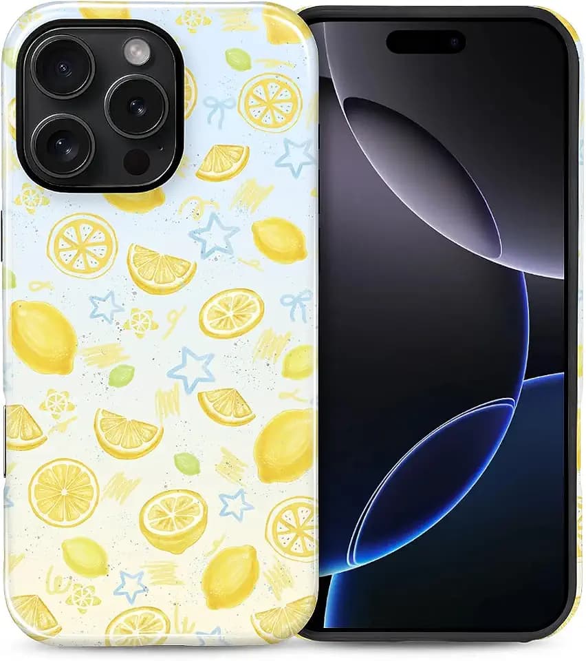 for iPhone 16 Pro Max Case Cute - Dual-Layer Hard Shell + Silicone Cover - Aesthetic Protective Phone Case for Women Girls -Summer Lemon