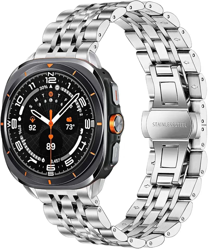 Stainless Steel Bands Compatible with Samsung Galaxy Watch Ultra 47mm(2025/2024), No Gap Metal Replacement Classic Wristband for Men