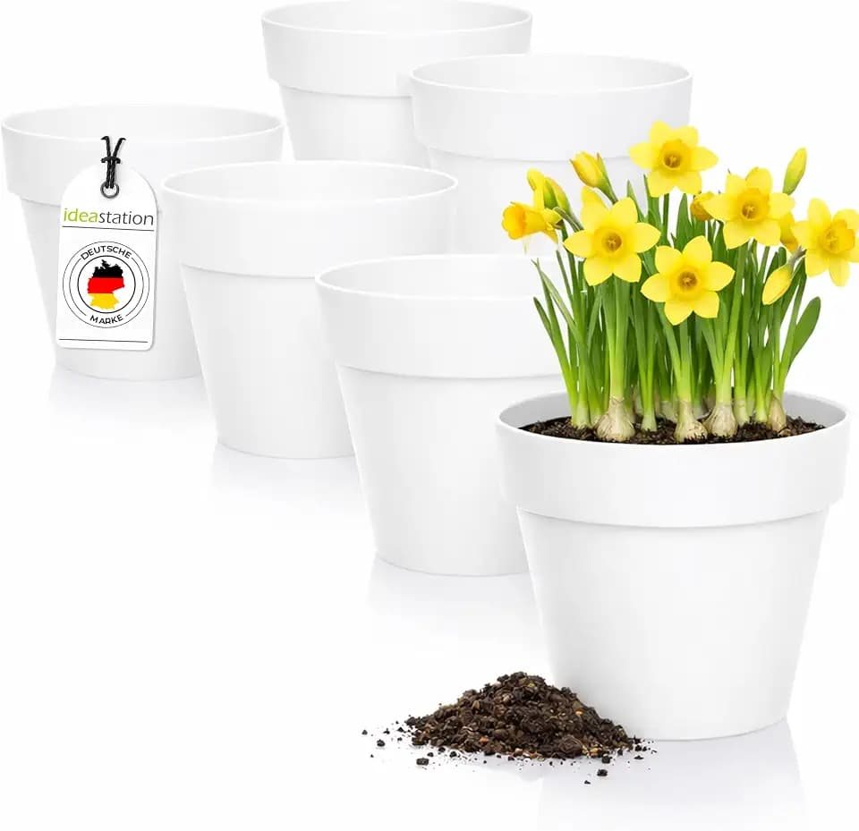 Blumentopf 12cm - 6 Stück - weiß - Plastik Übertöpfe