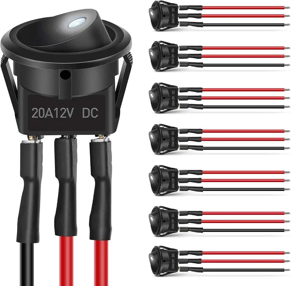 Nilight 8PCS Round Rocker Switches 12V 24V 20A White with 16AWG Wires