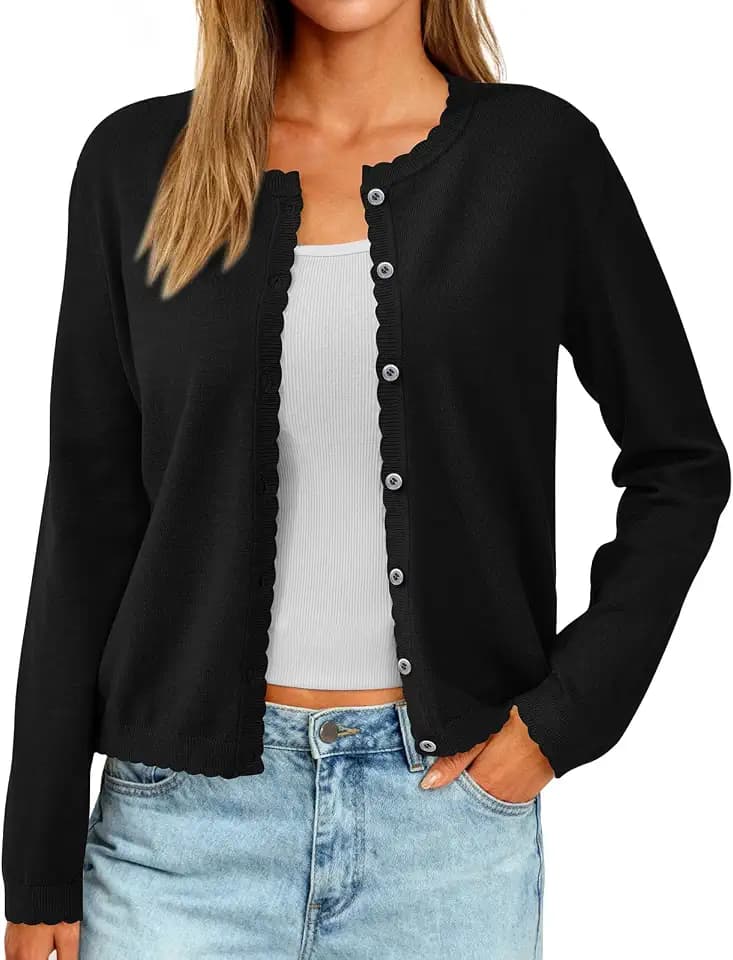 PRETTYGARDEN Long Sleeve Cardigan Sweaters for Women Lightweight Scalloped Ribbed Knit Sweater Women Fall Clothes 2026