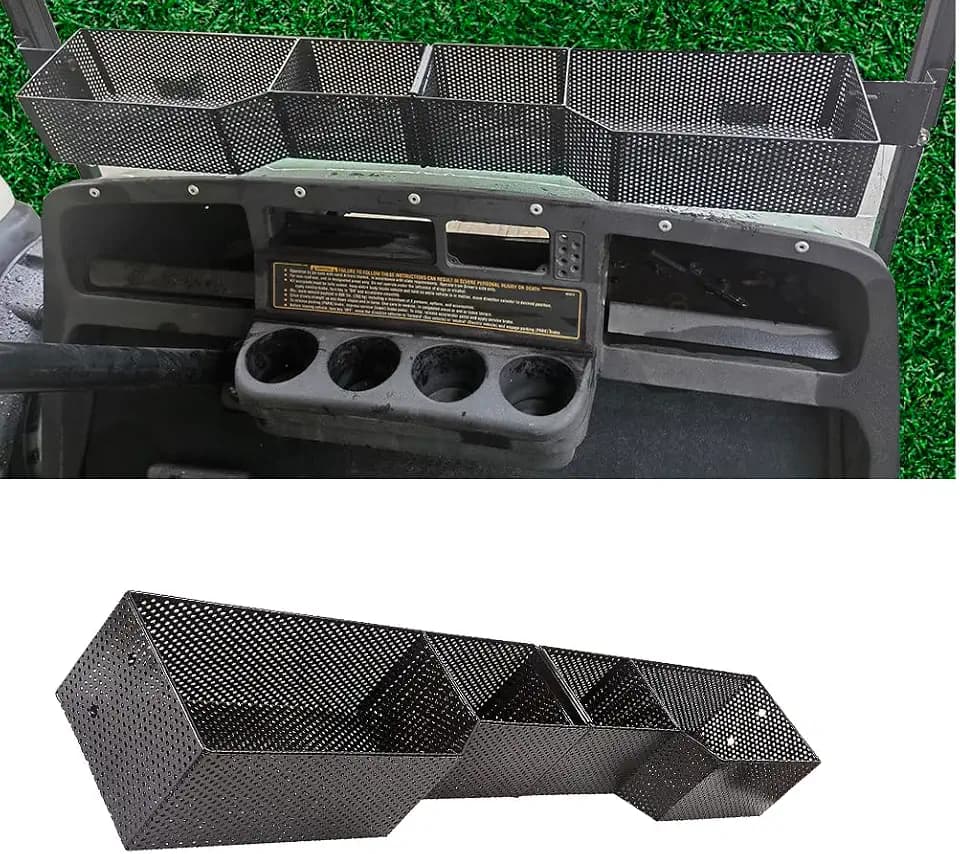 Dr.Acces Golf Cart Front Inner Dash Storage Basket and Rack for EZGO TXT and RXV, Heavy Steel Golf Cart Mesh Basket