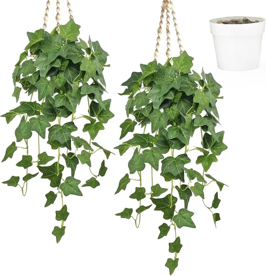 YMIFEEY 2 Stück Efeu Künstlich im Topf, Künstliche Hängepflanze mit Topf, Hängende Kunstpflanze Ivy Kunstefeu Künstliche Pflanze Hängend Wie Echt für Wand Regal Balkon Zimmer Deko