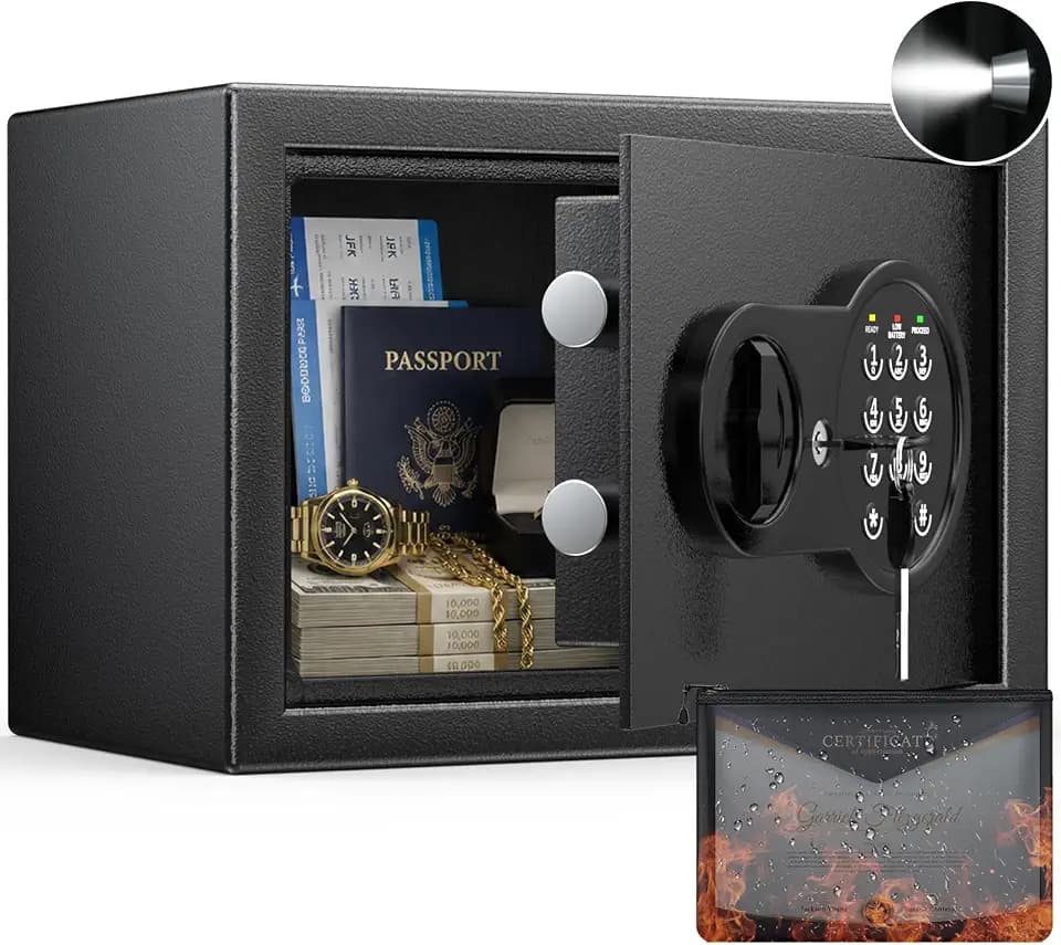 Mitlvge 0.5 Cu Ft Mini Safe Box with Fireproof Document Bag, Money Safe with Keys & Pass Code & Wall Mount Kits, Small Safes with Smart Alert System for Money, Jewelry, and Documents【2026 New】