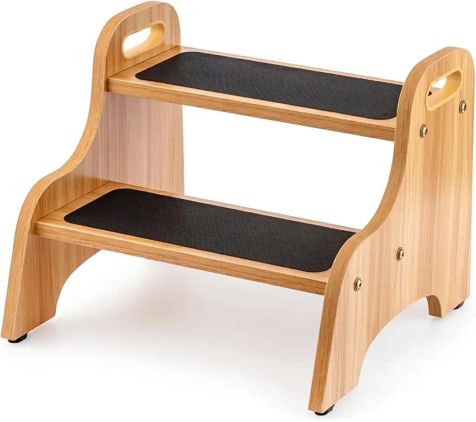 StrongTek Wooden Toddler 2 Step Stool, 350 lb, Non-Slip, Natural