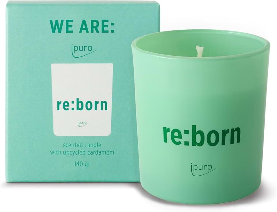ipuro re:born Duftkerze im Glas mit Zitrus, Kardamom & Vanille Duft - aus Gewürzsaaten-Upcycling - Kerzen mit langanhaltendem Duft - Raumduftkerze - Aroma Kerze für Wohnzimmer