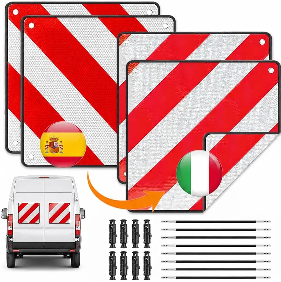 Warntafel Fahrradträger, ZMCVOE 2 in 1 Warntafel Italien Spanien, Warnschild Fahrradträger, Reflektierend Warnschild Rot Weiß für Fahrradträger, Heckanhänger, Wohnwagen (50 * 50cm) (2 Stück)