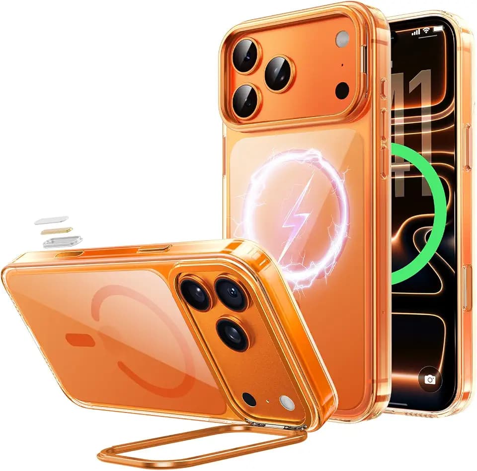 MAGIC JOHN for iPhone 17 Pro Case fit for MagSafe, 180° Camera Stand Orange