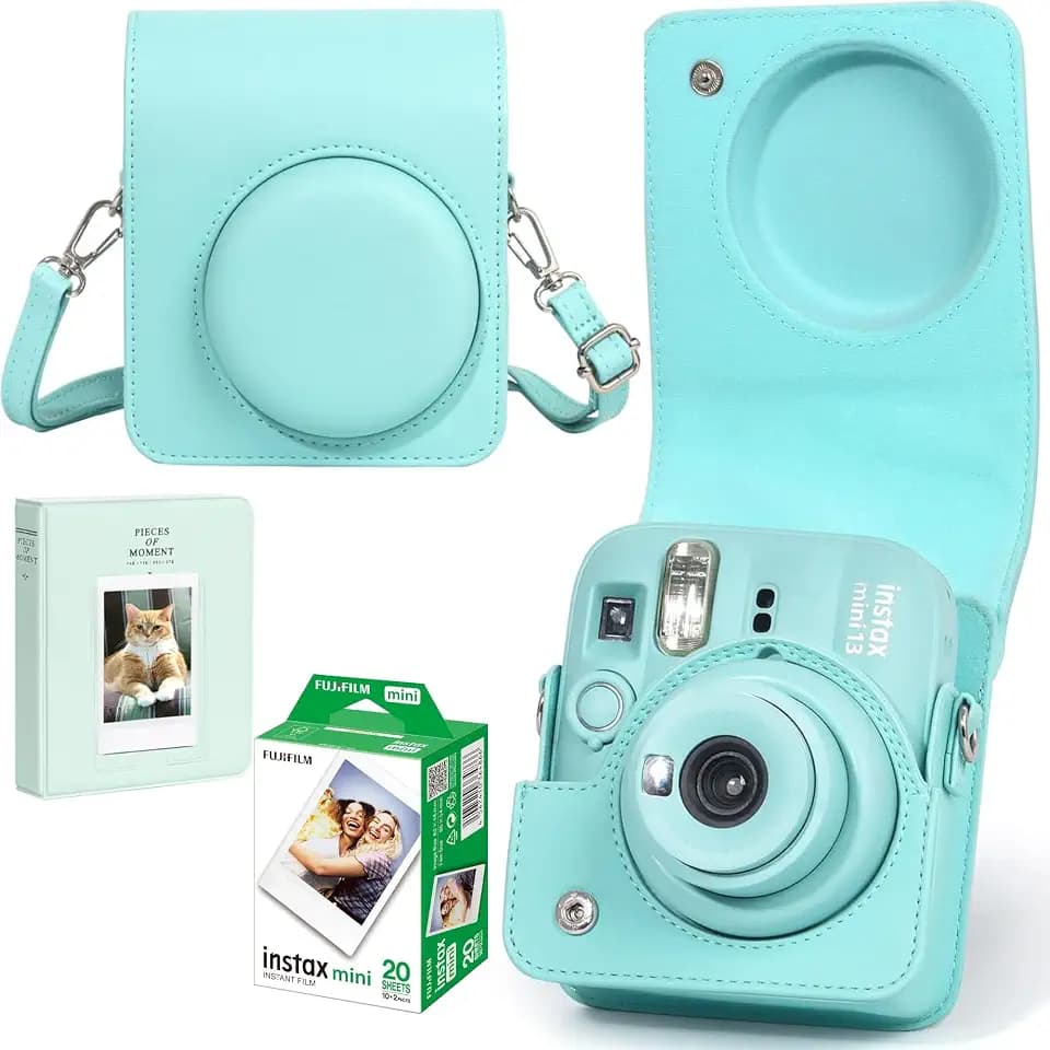Mini 13 Sofortbildkamera-Starter-Kit für Fuji Instax Mini 13 Lagune Grünes Kit beinhaltet Mini Sofortbildfilm 20 Fotos, passendes farbiges PU-Leder Mini 13 Gehäuse & Fotobuch-Album für Instax Mini 13