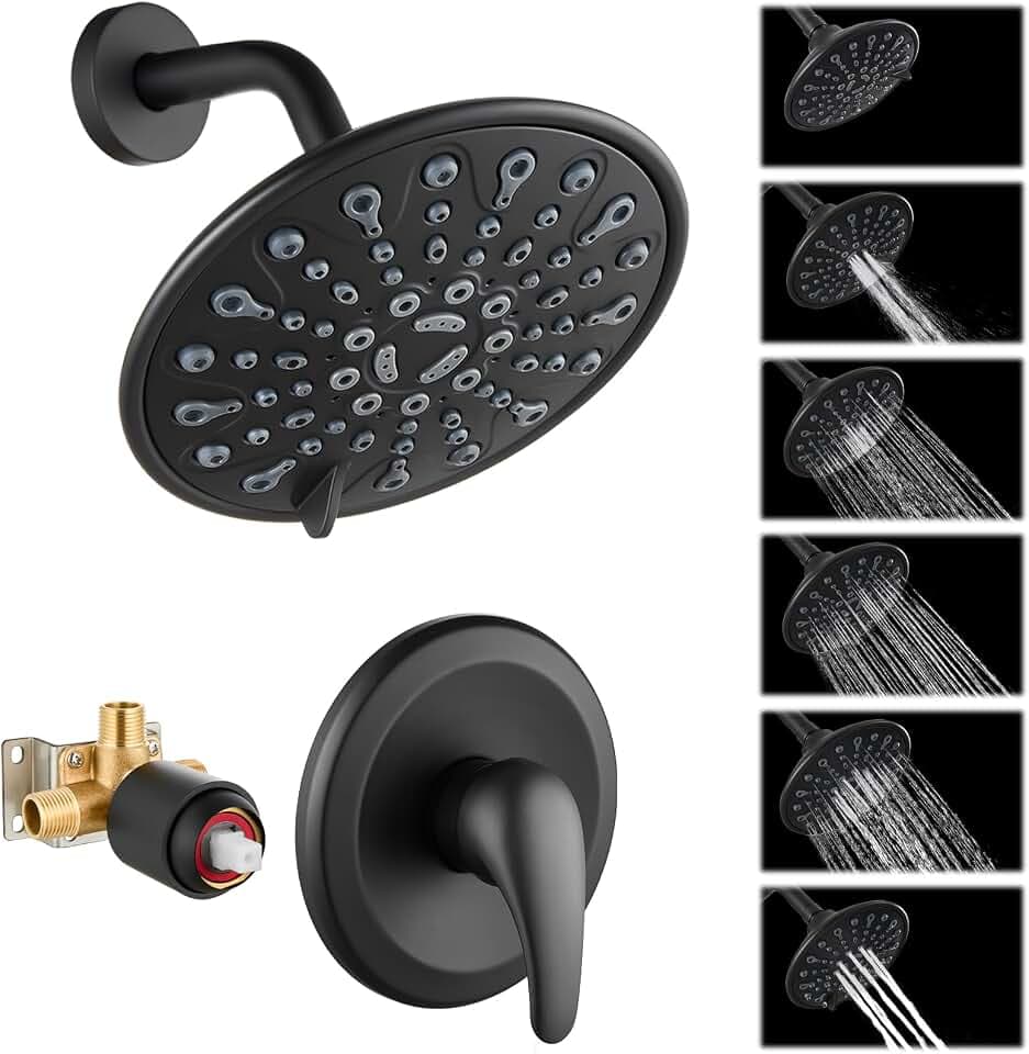 gotonovo Shower Faucet Set with Valve 6 Mode Rain Head Matte Black