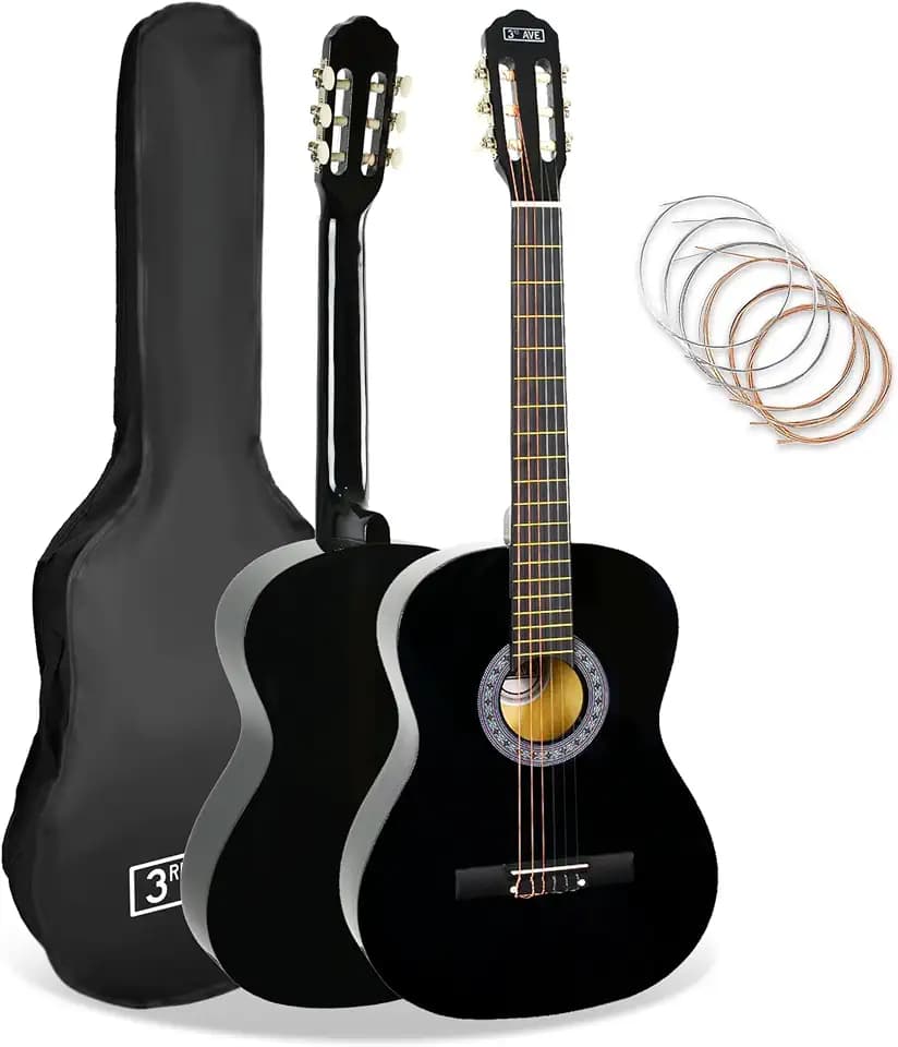 3rd Avenue 4/4 Konzertgitarre Anfänger-Set, Nylonsaiten, Schwarz
