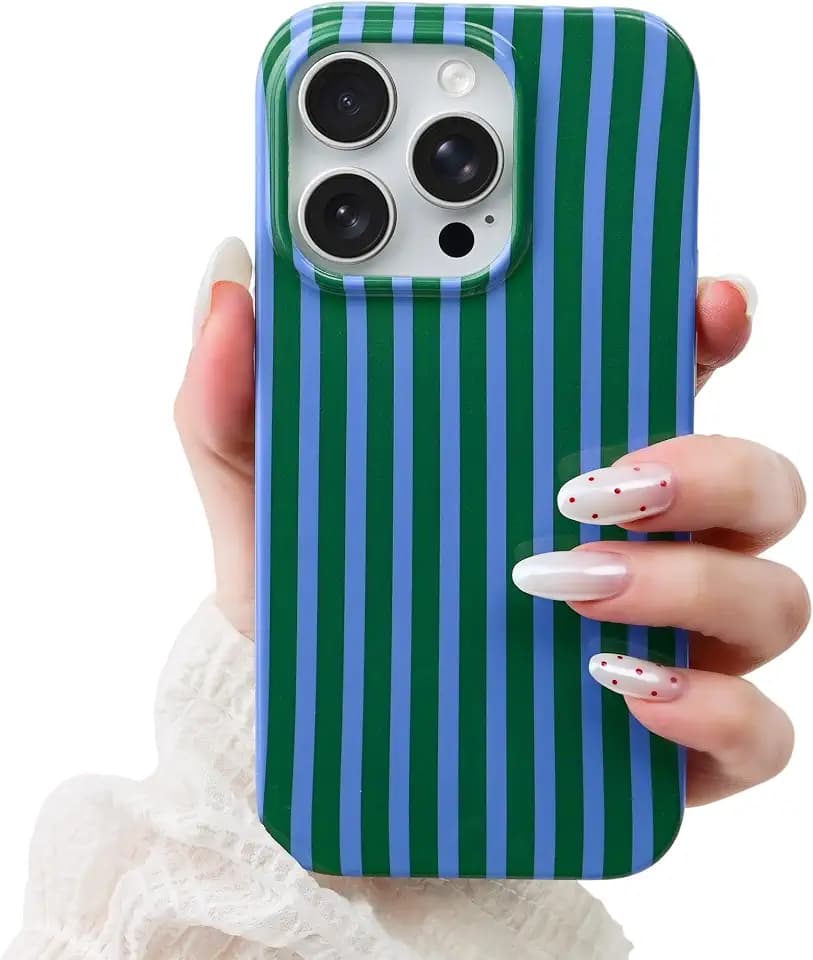 Cute Striped Case for iPhone 12 Pro Max 6.7",Blue/Green