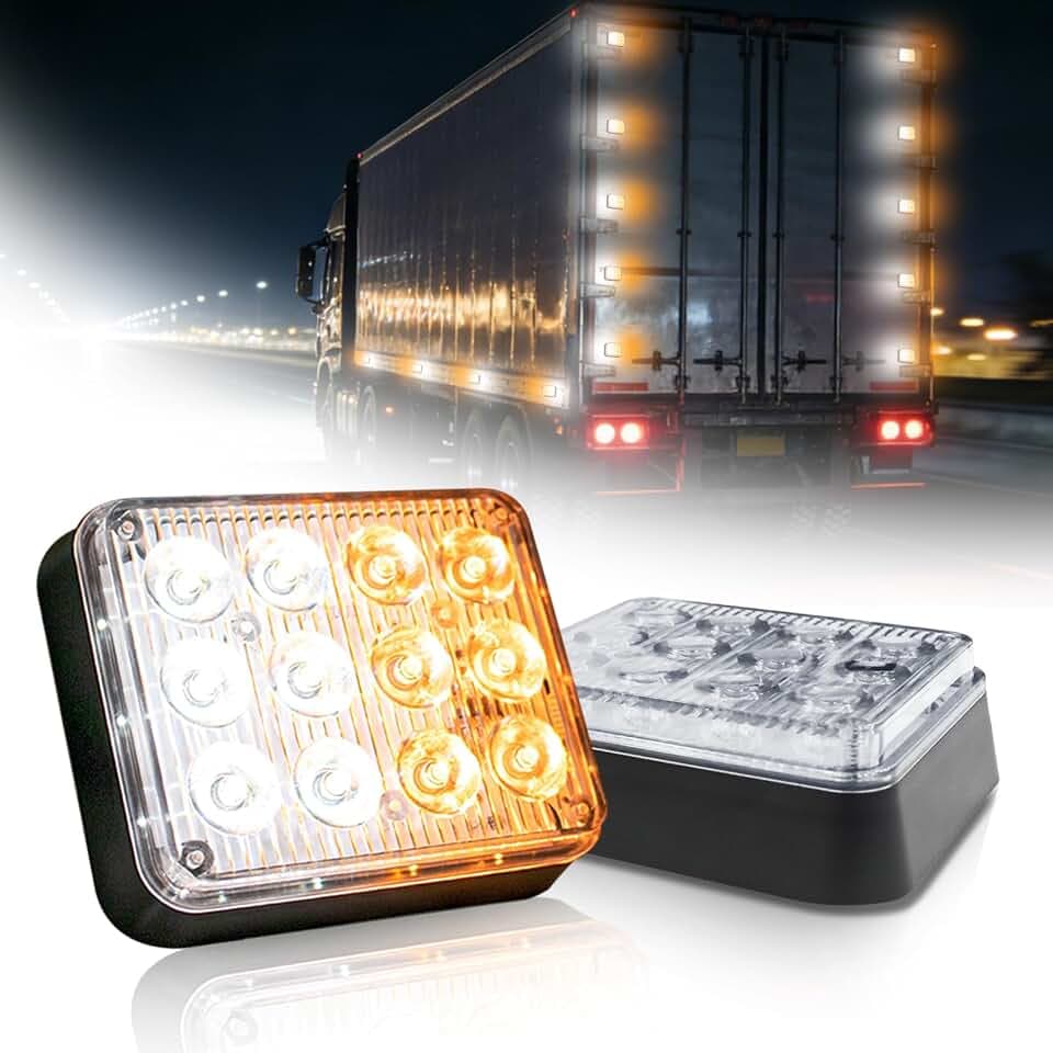 Amber & White 12-LED Strobe Warning Lights 2 Pack