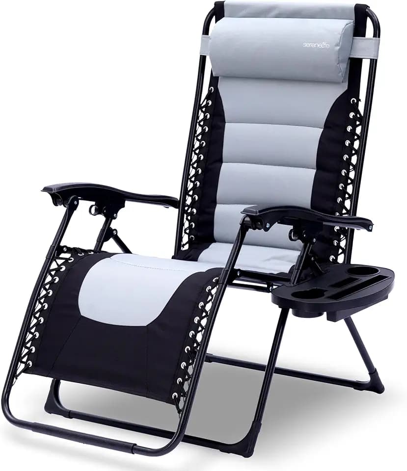 SereneLife Padded Zero Gravity Recliner Chair with Side Table, Gray