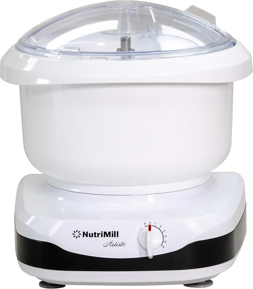 NutriMill Artiste Kitchen Electric Stand Mixer 500 Watt 6.5 Quart Bowl with Dough Hook & Wire Whips (Black Trim)