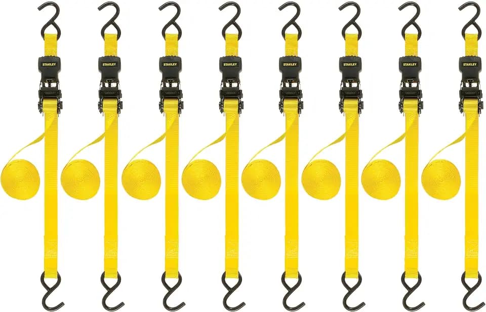 STANLEY 1" x 10' x 1,500 lbs Light-Duty Ratchet Straps, 8-Pack