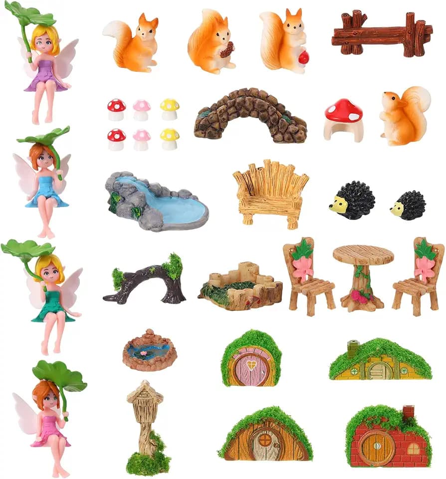 32 Pcs Fairy Garden Accessories Outdoor Kit Tiny Fairies Figures