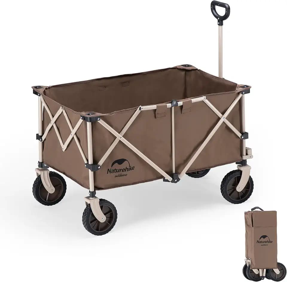 Naturehike Bollerwagen, 100KG 193L Transportwagen für den Einsatz in Jedem Gelände, Faltbarer Gartenwagen aus Vier Richtungen, Verstellbarer Griff, Outdoor-Camping-Einkaufsgarten (Braun)