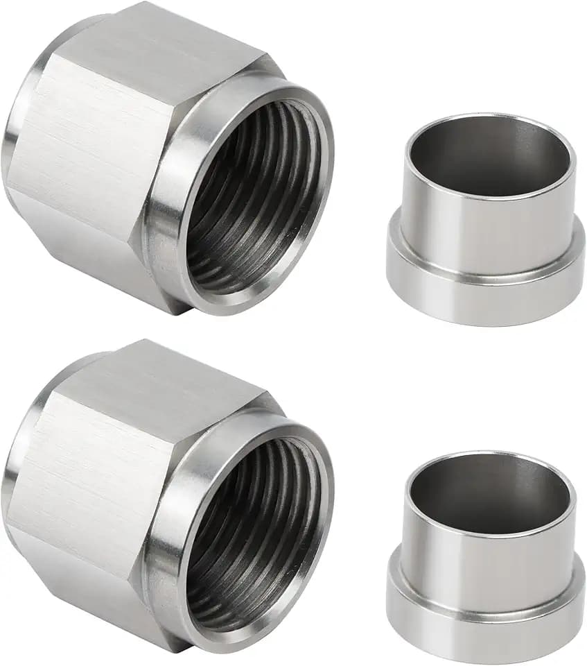 EVIL ENERGY 3AN Female Hardline Tube Nut and Sleeve Fitting Stainless Steel for 3/16" OD Alloy Tubing 2PCS