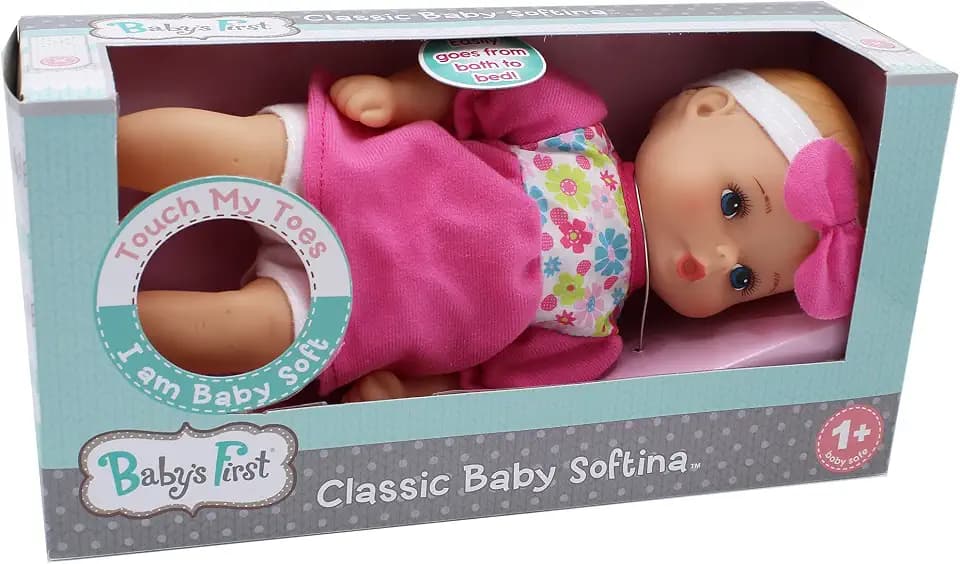 Baby's First Bathtime Baby Softina in Pink & Floral Jumper With Matching Headband and Feel So Real Skin - Safe for Children 1 Year & Up
