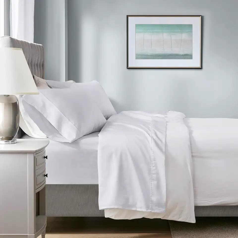 Madison Park 1000 TC Cotton Blend Sheet Set, Queen Bed Set, White 4 Pcs