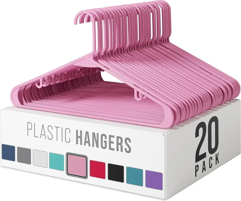 Plastic Hangers 20 Pack Pink - Clothes Hangers - Makes The Perfect Coat Hanger and General Space Saving Hangers for Closet and New Apartment Essentials - Percheros Ganchos para Colgar Ropa Hangars