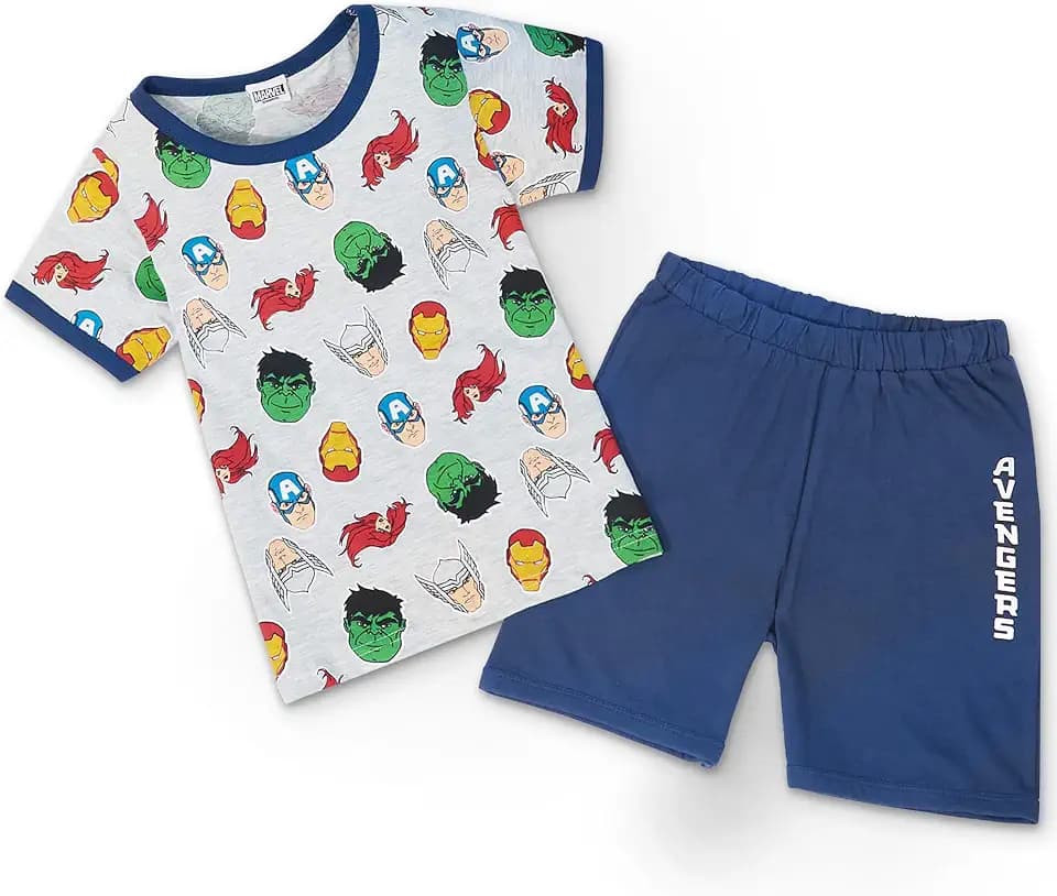 Marvel Avengers Schlafanzug Jungen Set, Baumwoll-Shirt und Shorts Set, Schlafanzãge fãr Jungen, Graue/Blaue Rächer, Alter 3 bis 4 Jahre, Kinder Geschenke