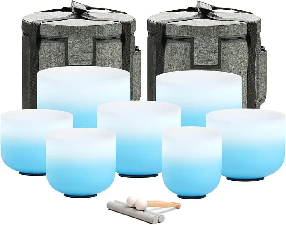 CVNC Crystal Singing Bowl Frosted 432HZ Set Of 7 PCS 6-12 Inch Blue