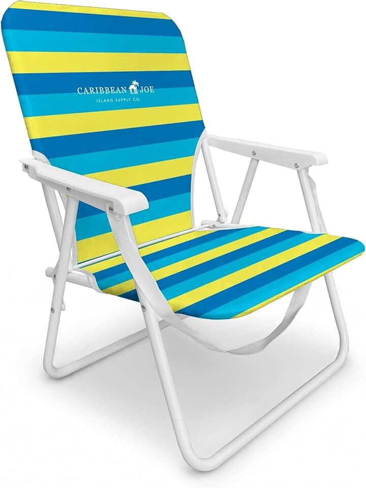 CARIBBEAN JOE Folding Beach Chair, 1 Position Lightweight and Portable Foldable Outdoor Camping Accessories with Carry Strap (Bold Stripe, 200lbs Capacity)