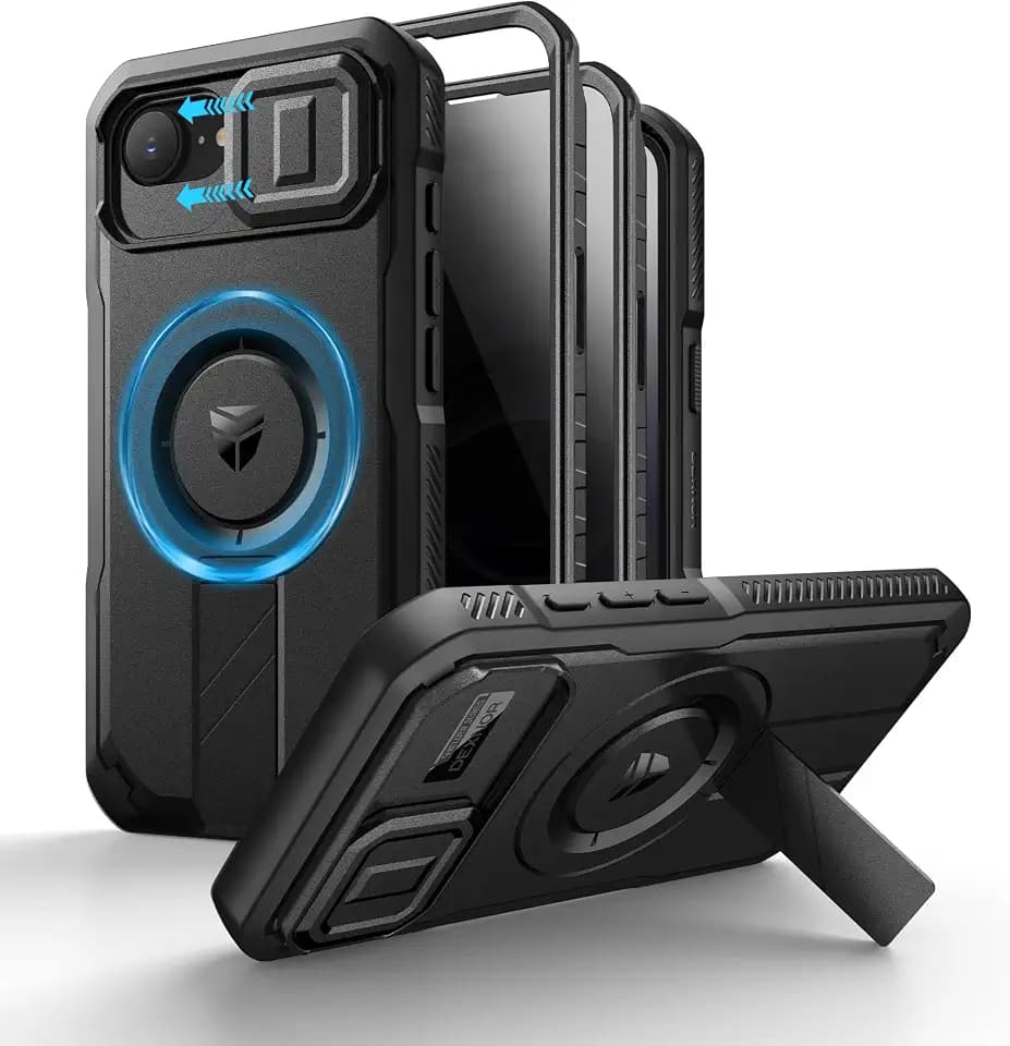 Dexnor for iPhone 15 Pro Max Case with Slide Camera Cover & Adjustable Kickstand & Privacy Screen Protector, Compatible with MagSafe Rugged Bumper Case Magnetic Protective Cover 6.7 Inch,Black