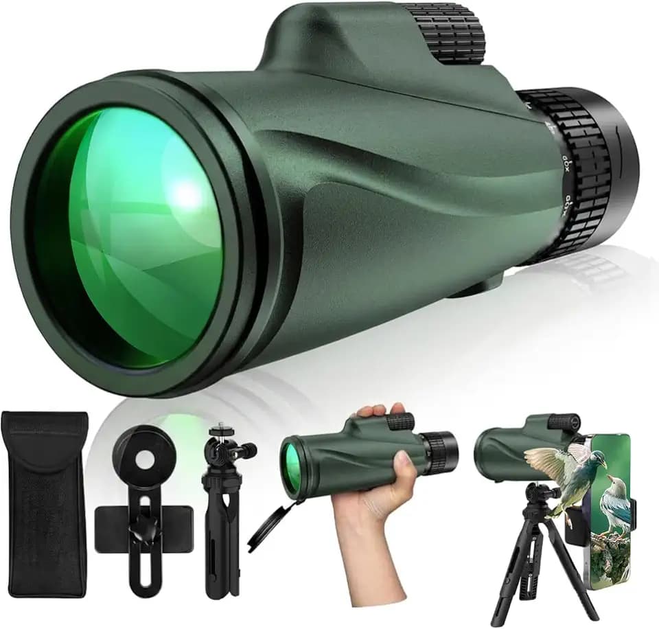 Monocular Telescope 80 x 100 High Powered Monoculars for Adults with Tripod, Monocular for Smartphone Suitable for Bird Watching Larger Vision Monoculars for Adults with BAK4 Prism & FMC Lens Green
