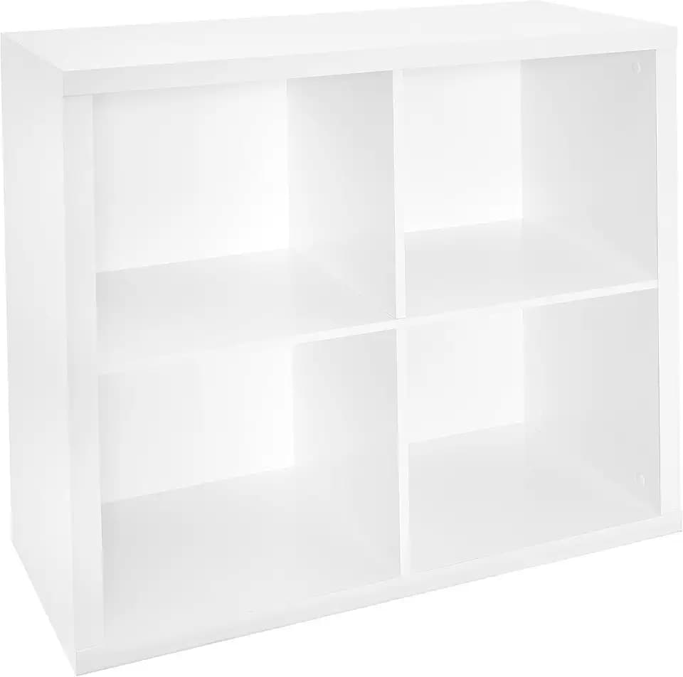 ClosetMaid 4 Cube Storage Shelf Organizer Bookshelf with Back Panel, Easy Assembly, Wood, White Finish