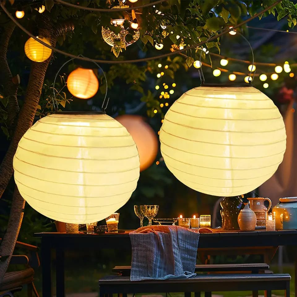 2 Stück 30CM Solar Lampions Außen, Wasserdichte Warmweiße Hängende Gartenlaternen, Solar LED Laterne für Garten, Hof, Balkonen und Festdekoration