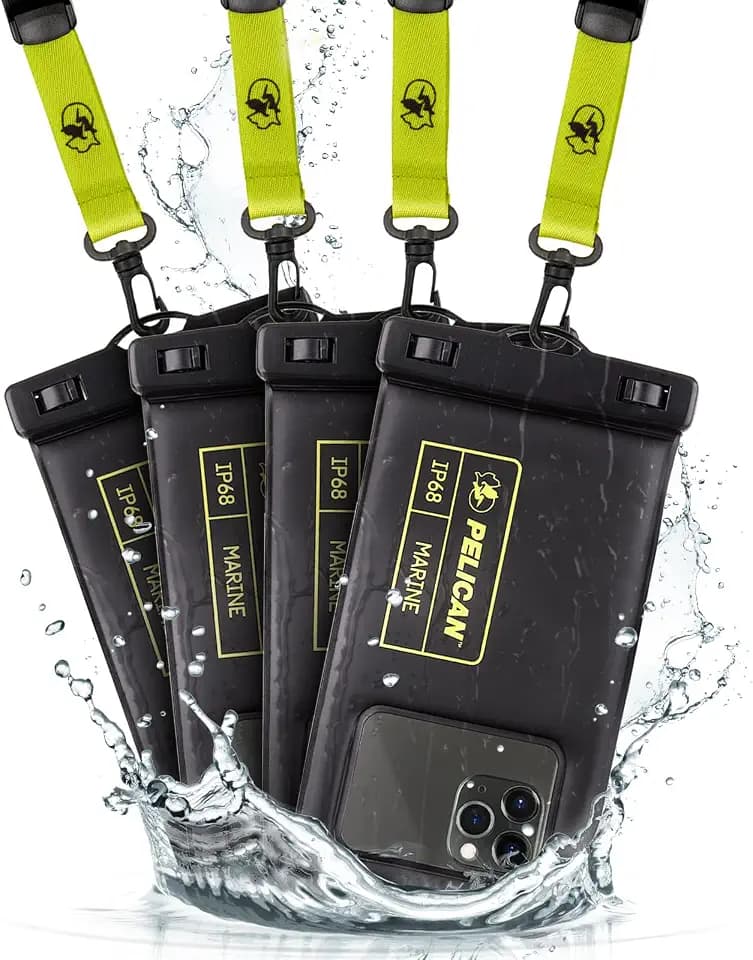 Pelican 4 Pack Marine Waterproof Phone Pouch (Regular) -Black/Hi-Vis Yellow