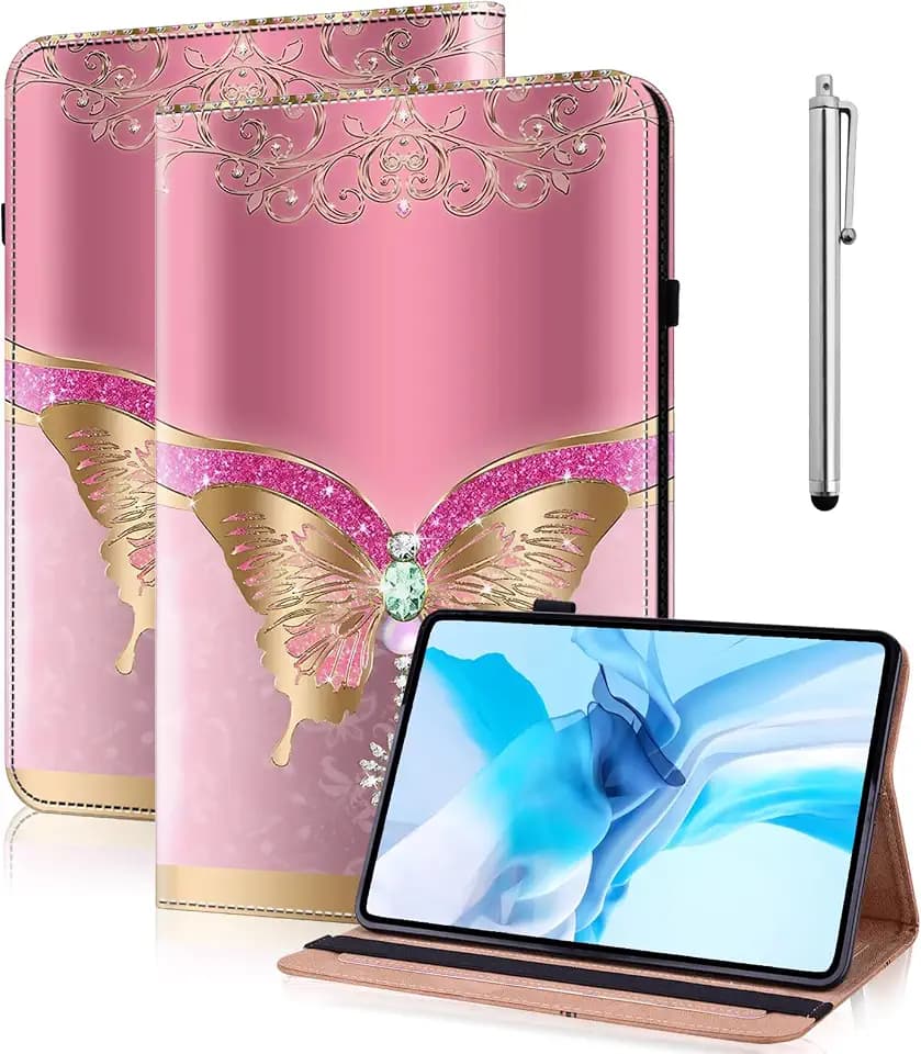 Case for Samsung Galaxy Tab A8 10.5 Inch 2022 (SM-X200/SM-X205/SM-X207), Stylish PU Leather Cover Flip Stand Case with Elastic Band & Card Slots for Galaxy Tab A8 10.5" - Pink Butterfly