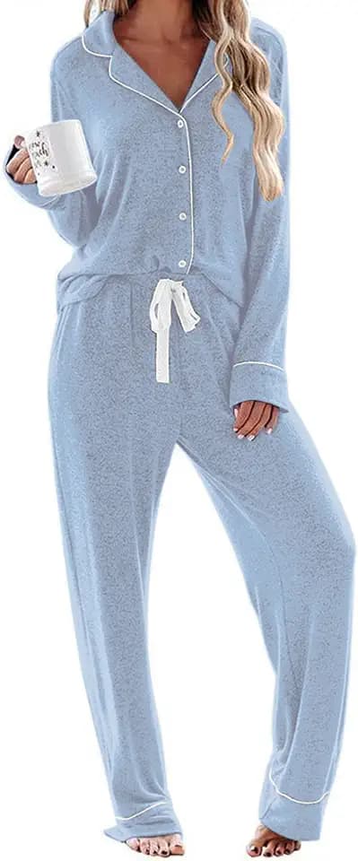 Ekouaer Women's Pajamas Long Sleeve Loungewear Casual Button Down Pjs