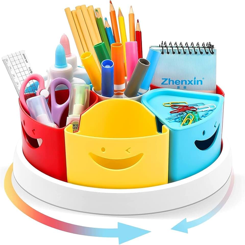 MeCids 360° Drehbarer Aufbewahrungs-Organizer – Schreibtisch-Organizer Stifthalter – 12” Lazy Susan Caddy mit herausnehmbaren Fächern, für Bürobedarf, Kunstmaterialien, Make-up & Küche (M size)