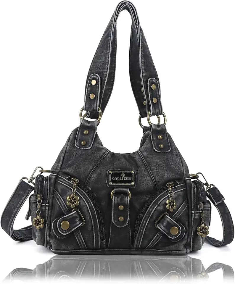 Angel Kiss Purses for Women Small Hobo Shoulder Bags Vagen Leather Multi-Pocket Tote Bag with Zipper