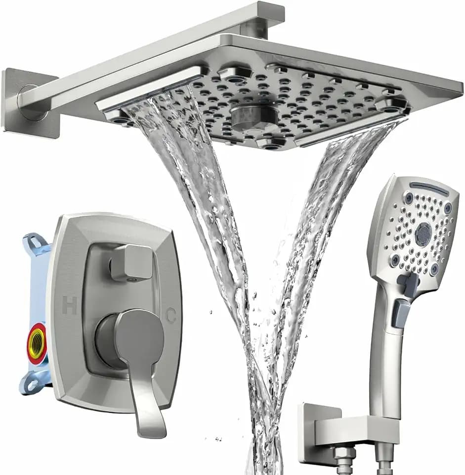 Shower Faucet Set, Rainfall Shower Head with Handheld Brushed Nickel