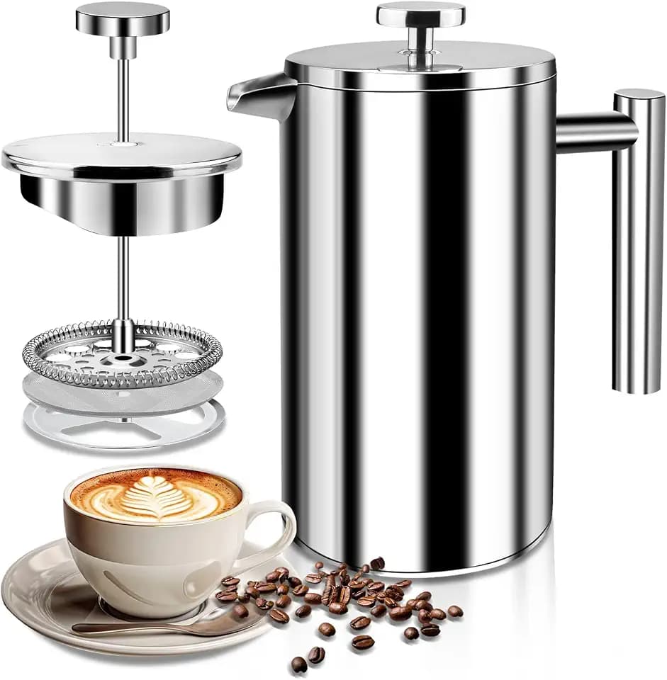 Kaffeebereiter aus Edelstahl, 1000ML Hochwertige French Press, Doppelwandig Isoliert System mit Zweilagiger Konstruktion, Große Kapazität Ideal fürs Verschenken an Kaffeeliebhaber