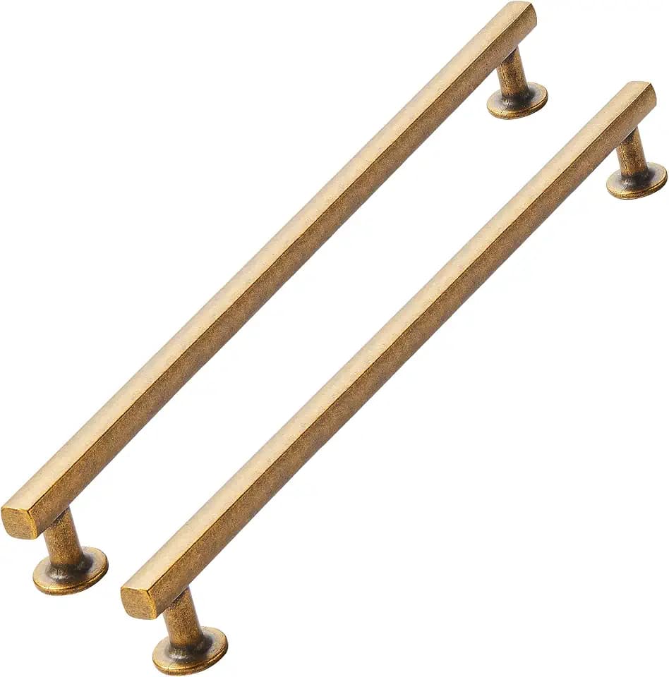 8 inch (203mm) 2 Pack Antique Brass Cabinet pulls Solid Heavy-Duty Handles Hardware for Kitchen Badroom Drawer Square Pulls Cupboard Cabinets