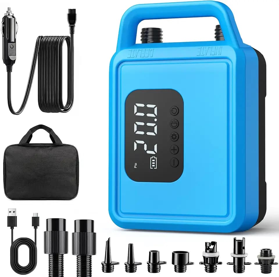 Elektrische SUP Pumpe 20 PSI, Tragbare SUP-Luftpumpe mit 15600mAh Wiederaufladbare Akku, Dual Stage Aufblasen & Entleeren Auto-Off 12V KFZ-Anschluss für Paddleboard, Zelte, Boote, Matratze