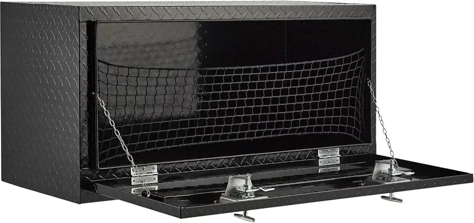 Garvee 36 Inch Underbody Truck Tool Box, Heavy Duty Aluminum Diamond Plate Storage Box with T-Handle Lock and Keys, Waterproof Trailer Tool Box for Pickup, Truck, Van, RV, Black