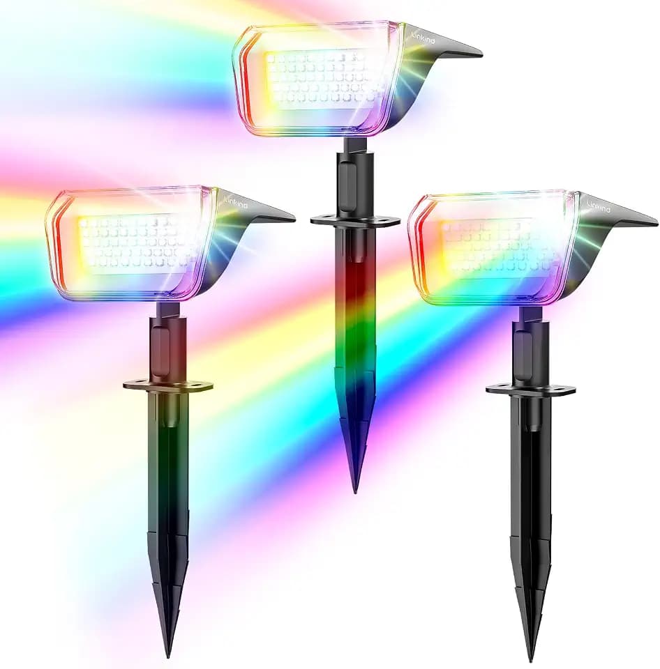 Linkind Halloween Bunte Solar Gartenleuchte für außen, RGB & Weiß 10 Modi Solar Außenlampen mit Ladeindikator & Ultra-lange Leuchtdauer, Winterfest Solarstrahler für Party, Weihnachten, 3 Stück