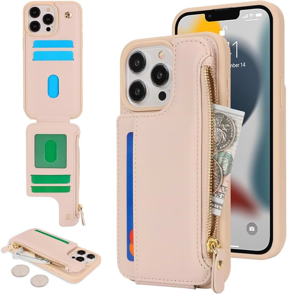 Cavor for iPhone 11 Pro Max Case with Card Holder,for iPhone 11 Pro Max Wallet Case for Women Men,Leather Magnetic Clasp Zipper Pocket Protective Phone Cover-Cream