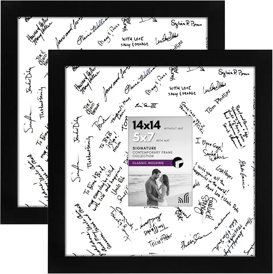 Americanflat 14x14 Picture Frame 2-Pack - Matted to 5x7 - Black
