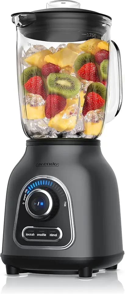 Arendo - Standmixer Edelstahl - Hochleistungsmixer - 1400 Watt - 24.000 U min - Mixer inkl. 1,75 l Glasbehälter - kugelgelagertes Edelstahlmesser 6-flügelig, 30 Leistungsstufen - Cool Grey