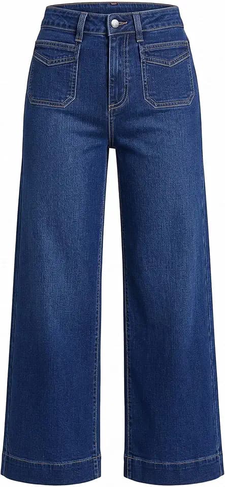 GRAPENT Women's Wide Leg Jeans High Waisted Cropped Stretchy Denim Pants