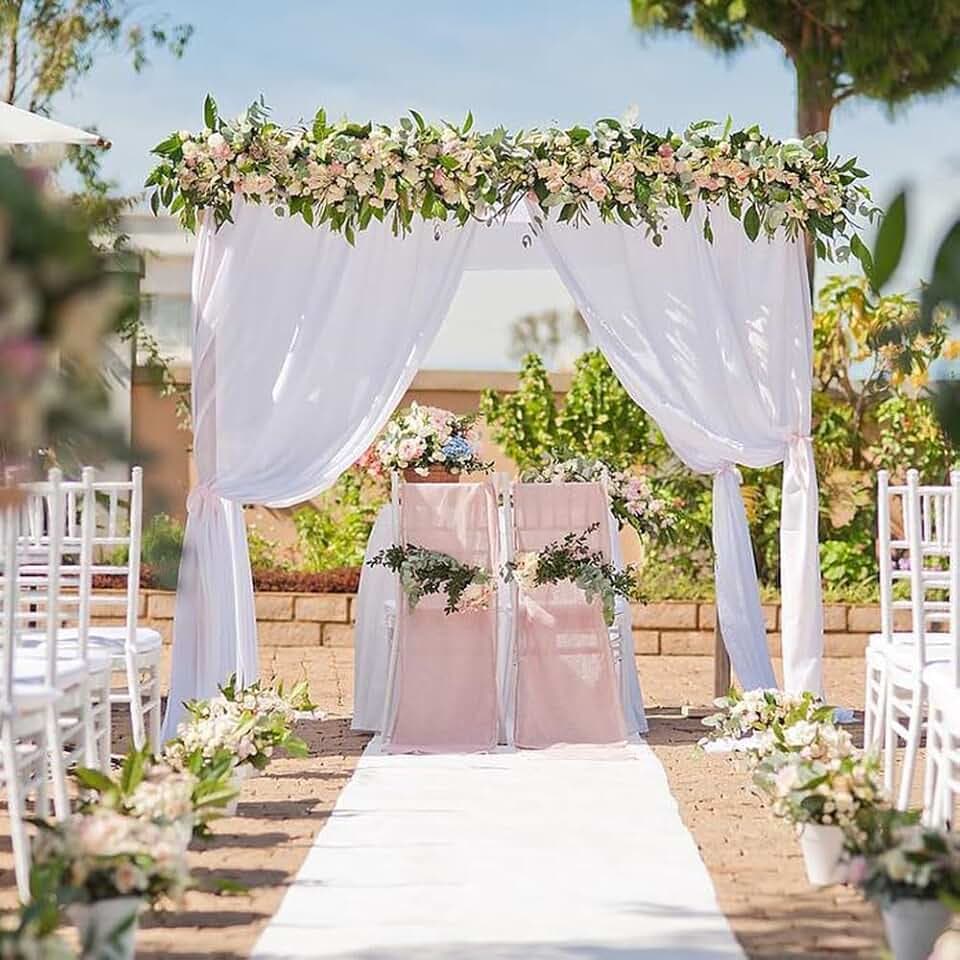 White Backdrop Curtains for Wedding Party: 2 Panels 5ft x 10ft Chiffon Photo Drapes for Birthday Parties Baby Decorations 10ft x 10ft