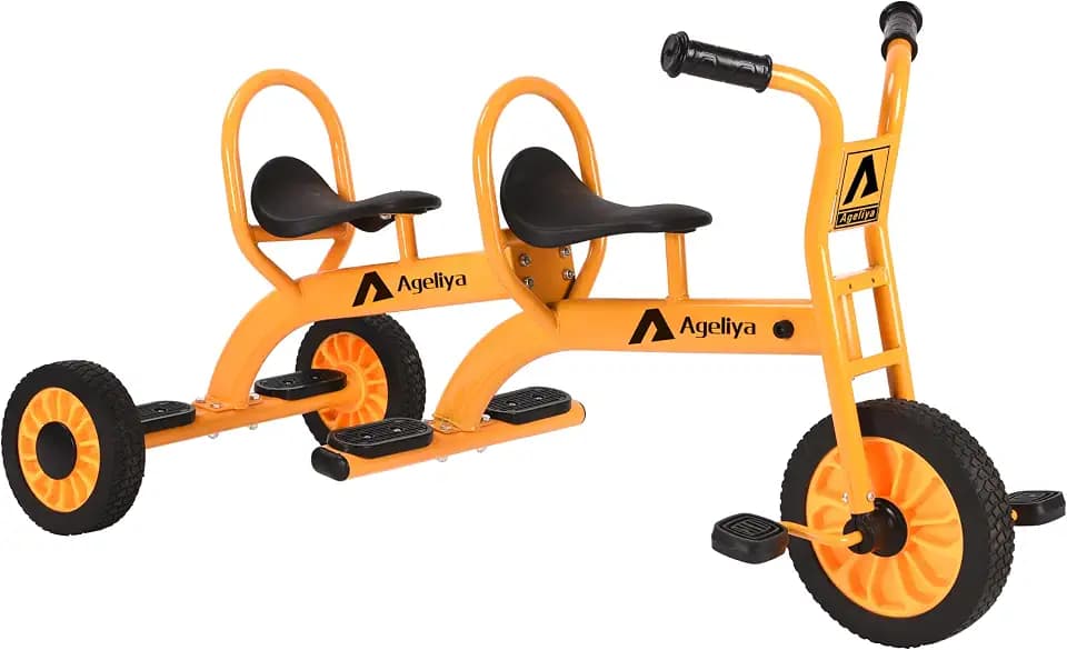 Tandem Daycare Trike Ages 3+, Heavy Duty Carbon Steel Rubber Wheels